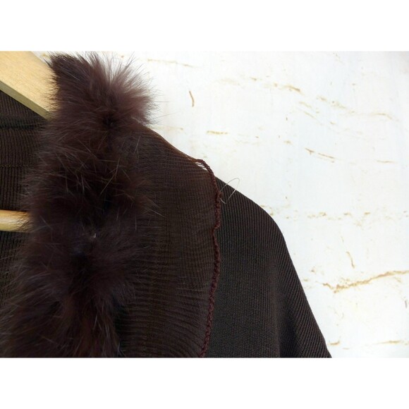 VTG Joseph A. Cardigan Women XL Brown Silk Blend Faux Fur Trim Crop Sweater Y2K - Picture 6 of 13